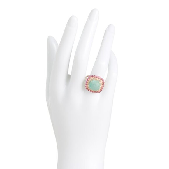 HIRAJULE Amazonite/Gold Made In India 14kt Gold Amazonite Cocktail Ring - Picture 2 of 2